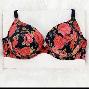 Red floral lightly line cup bra